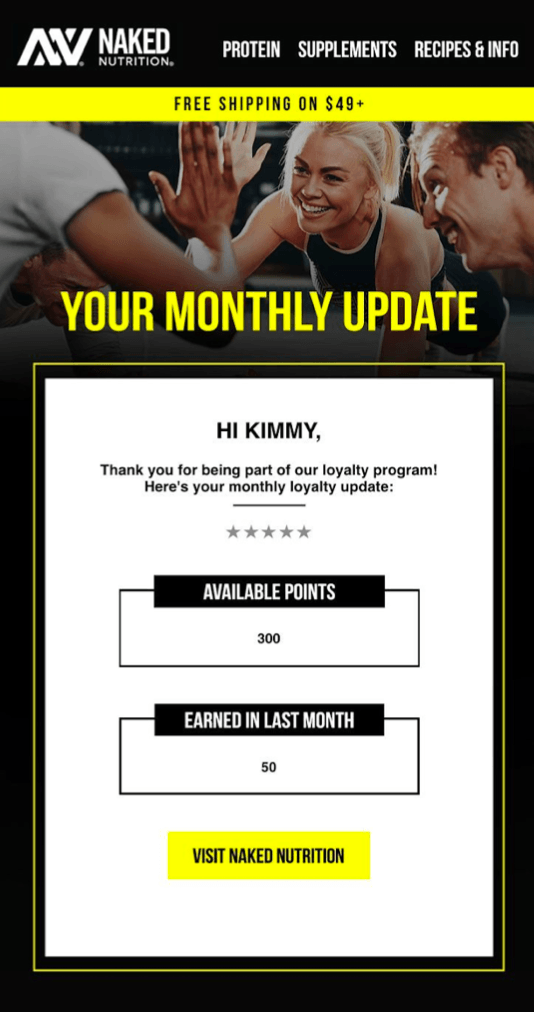An example of monthly updates about bonus point and perks from an ecommerce store 