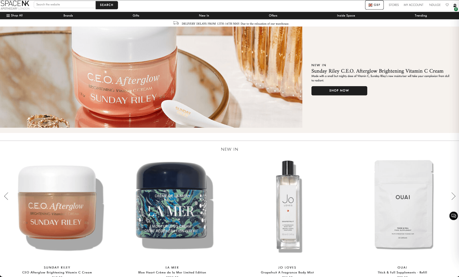 Space NK creates a buzz around top-rated products by highlighting them on their homepage. 