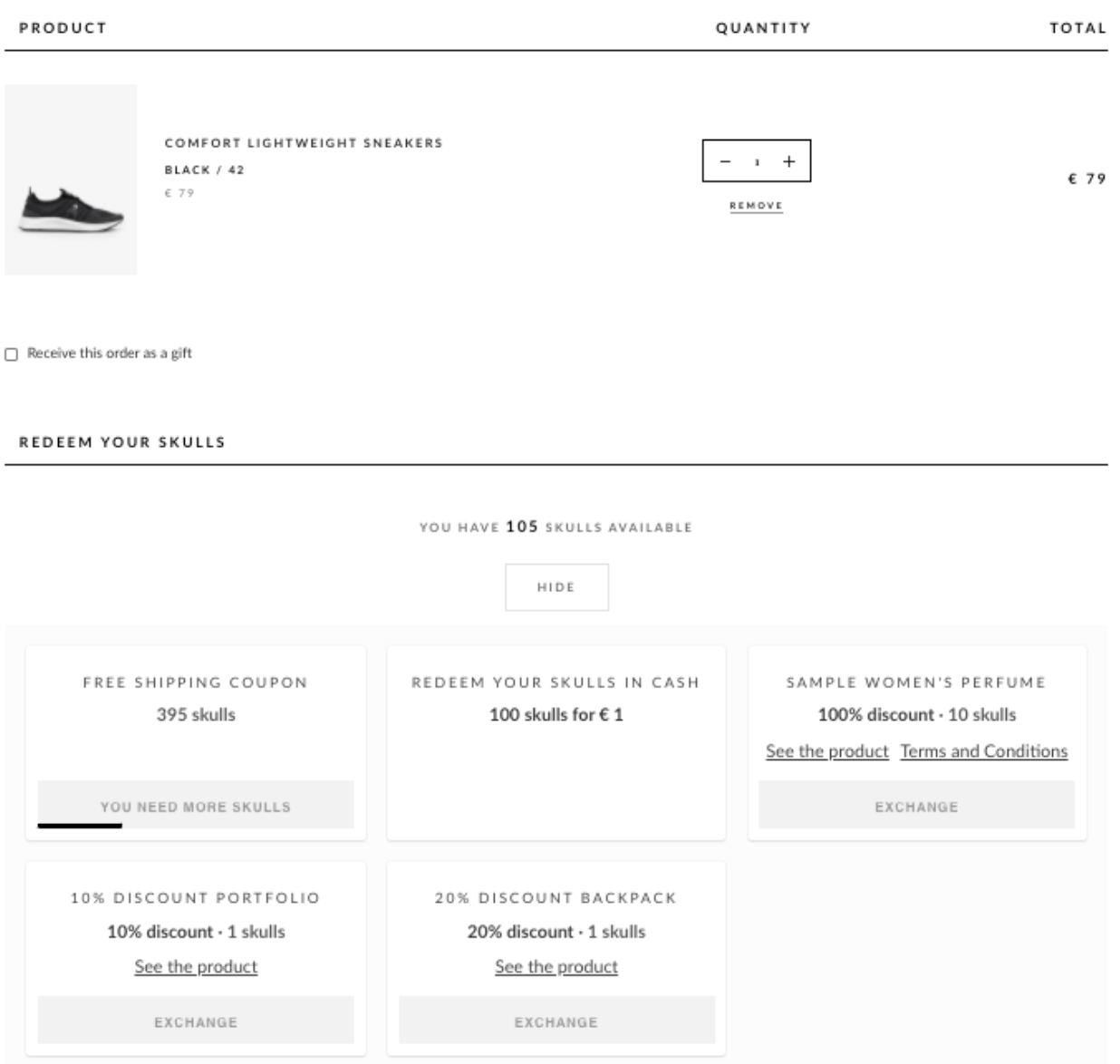 Rewards component in the cart