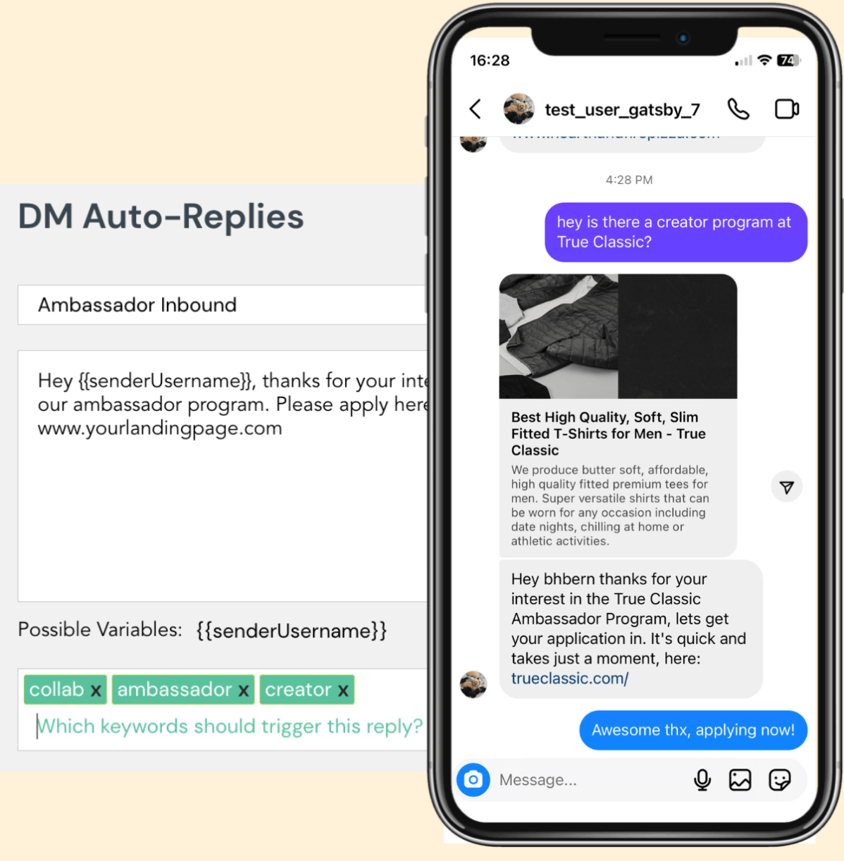 Gen Z ecommerce tips: Gatsby automated DM replies
