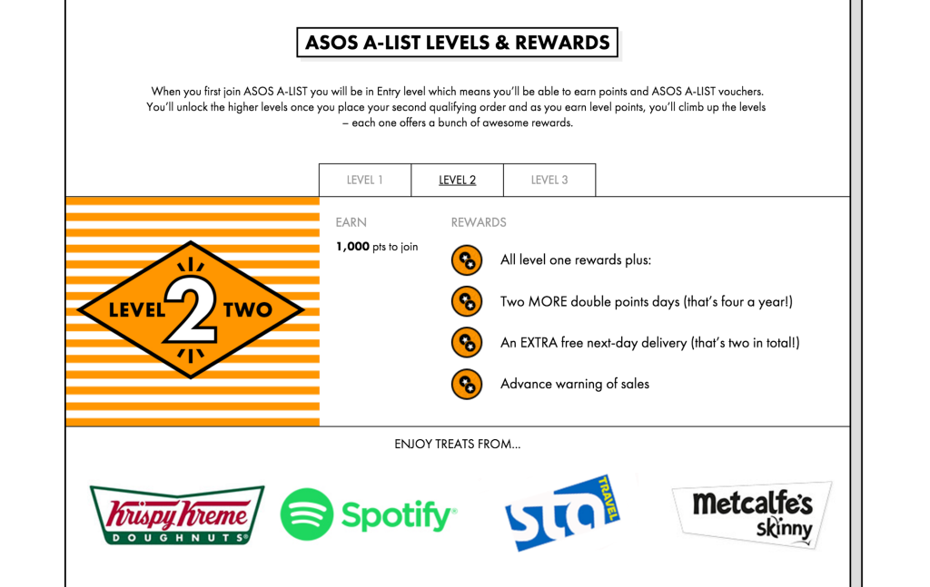 ASOS tier rewards